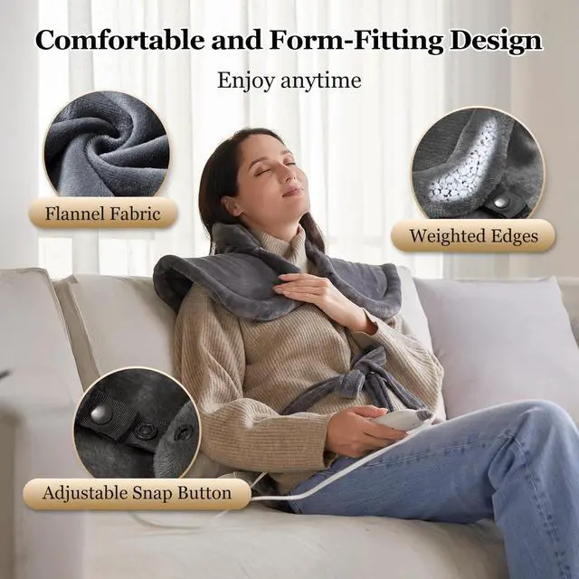 Alt view image 7 of 7 - Heating Pad for Neck Shoulder and Back, Valentines Day Gifts for Her Him, Birthday Gift for Women Men Mom, Deeper Pain Relief,Large Weighted Heat Pad, ETL Certified, Gray