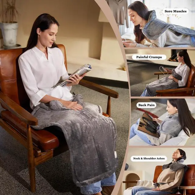 Alt view image 6 of 7 - Heating Pad for Neck Shoulder and Back, Valentines Day Gifts for Her Him, Birthday Gift for Women Men Mom, Deeper Pain Relief,Large Weighted Heat Pad, ETL Certified, Gray