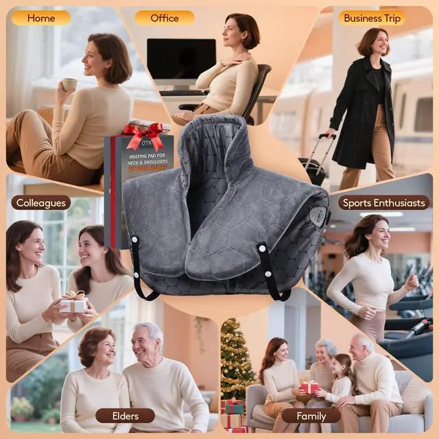 Alt view image 7 of 7 - Far Infrared Heating Pad for Neck and Shoulders and Back - 6X Deeper Pain Relief, Graphene 30s Fast Heat, 8 Heat Setting, 16 Timer, Automatic Memory, Weighted Heating Pads Gift for Women&Men (Grey)