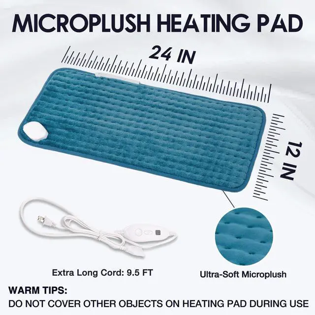 Alt view image 3 of 7 - Heating Pad for Back Pain Relief, 12" x 24" Electric Heating Pads for Cramps, Back, Shoulder and Neck with 6 Heat Settings, Fast-Heating Technology, Auto Shut Off, UL Certification, Blue