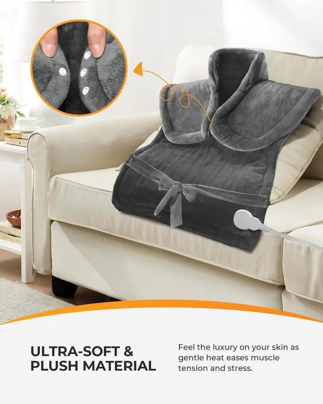 Alt view image 3 of 5 - HSA Approved Heating Pad for Back Pain Relief, FSA Eligible Items Only, Electric Heat Pad for Neck Shoulders, Auto Off, Moist Heating, 24"x33", 10ft Cord, Gray