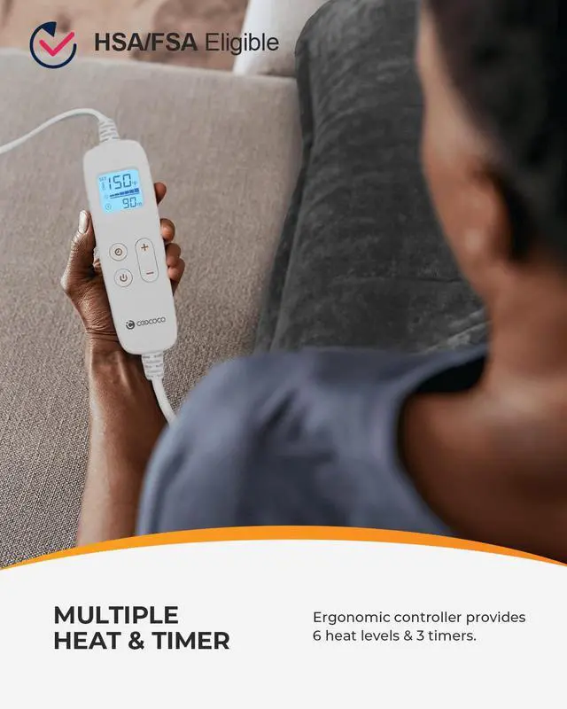 Alt view image 5 of 5 - HSA Approved Heating Pad for Back Pain Relief, FSA Eligible Items Only, Electric Heat Pad for Neck Shoulders, Auto Off, Moist Heating, 24"x33", 10ft Cord, Gray