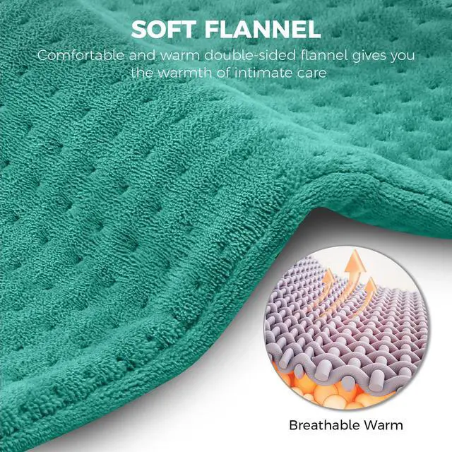 Alt view image 3 of 7 - Heating Pad for Back, Period Cramps, Neck, Shoulder, Knee, 12x24 Inches Electric Throw with 6 Heat Settings, Timer and Auto Shut Off, Machine Washable, Birthday Gifts for Women, Green