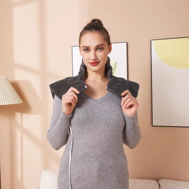 Alt view image 2 of 7 - Ruqiji 19" x 24" Weighted Neck&Shoulder Heating Pad, 2.5lbs with 12 Temperature Settings&Countdown timer,Pain Relief for Neck/Shoulders/Menstrual Pain, Christmas Gifts for Women Men Mom Dad(Dark Gray)