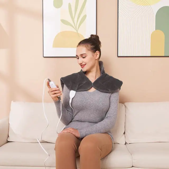 Alt view image 5 of 7 - Ruqiji 19" x 24" Weighted Neck&Shoulder Heating Pad, 2.5lbs with 12 Temperature Settings&Countdown timer,Pain Relief for Neck/Shoulders/Menstrual Pain, Christmas Gifts for Women Men Mom Dad(Dark Gray)