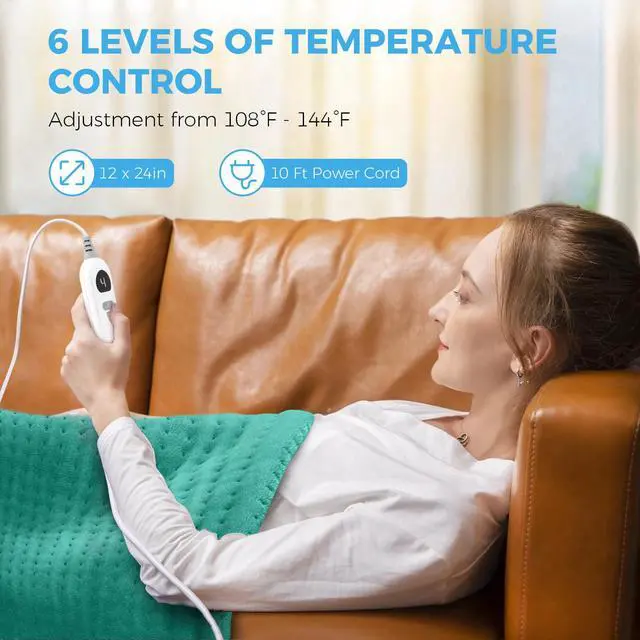 Alt view image 4 of 7 - Heating Pad for Back, Period Cramps, Neck, Shoulder, Knee, 12x24 Inches Electric Throw with 6 Heat Settings, Timer and Auto Shut Off, Machine Washable, Birthday Gifts for Women, Green