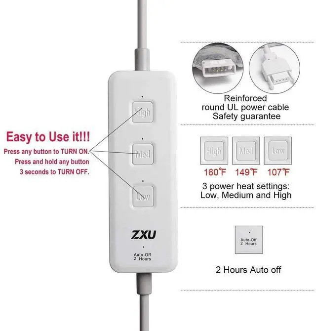 Alt view image 3 of 7 - Heating Pad for Back Pain and Cramps Relief - 12 x 24 Ultra-Soft Electric Heated Pad with 3 Heat Setting, Moist Heat & Auto Shut-Off - for Neck, Shoulder, Machine Washable