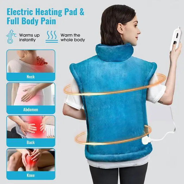 Alt view image 2 of 7 - Heating Pad for Back Pain,Mothers Day Gifts for Women Men Mom HerFSA Eligible HSA Approved,24'' x33''Fast Heating,Electric Heat Pad, 2H Auto-Off,Neck and Shoulder Heat Pad,ETL Certified,Blue