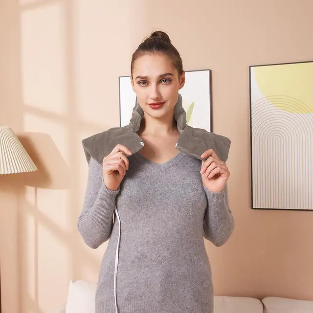 Alt view image 4 of 7 - 19''x24'' Weighted Neck & Shoulder Heating Pad, 2.5lbs with 12 Temperature Settings& 4 Auto-Off Timers, Pain Relief for Neck/Shoulder/Back, Christmas Gifts for Women Men Mom Dad(Light Tan)