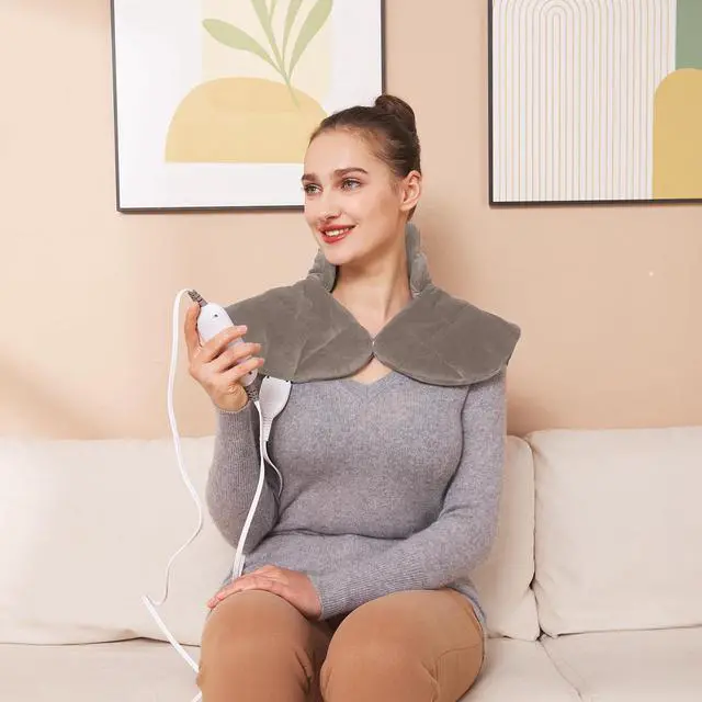 Alt view image 7 of 7 - 19''x24'' Weighted Neck & Shoulder Heating Pad, 2.5lbs with 12 Temperature Settings& 4 Auto-Off Timers, Pain Relief for Neck/Shoulder/Back, Christmas Gifts for Women Men Mom Dad(Light Tan)