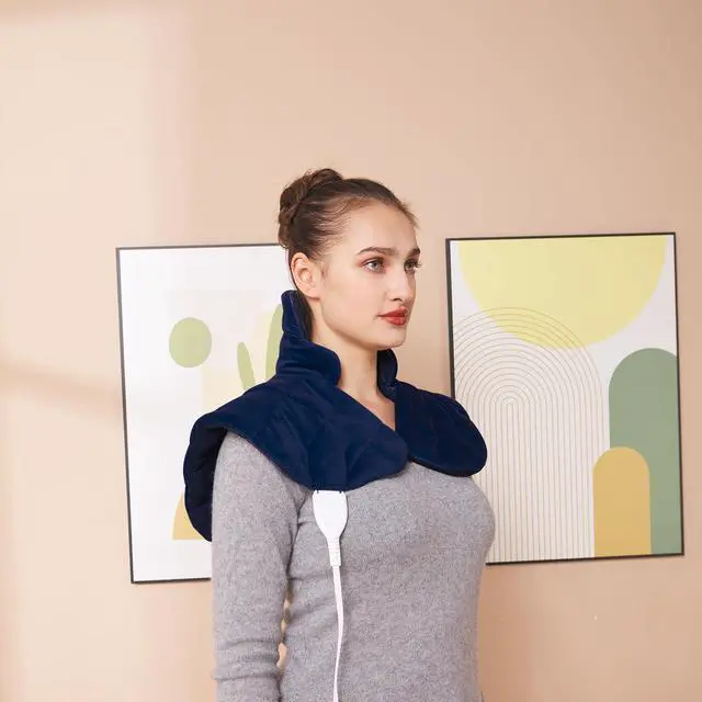 Alt view image 6 of 7 - 19''x24'' Weighted Neck & Shoulder Heating Pad, 2.5lbs with 12 Temperature Settings& 4 Auto-Off Timers, Pain Relief for Neck/Shoulder/Back, Christmas Gifts for Women Men Mom Dad(Navy Blue)