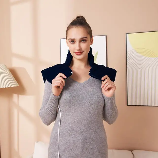 Alt view image 4 of 7 - 19''x24'' Weighted Neck & Shoulder Heating Pad, 2.5lbs with 12 Temperature Settings& 4 Auto-Off Timers, Pain Relief for Neck/Shoulder/Back, Christmas Gifts for Women Men Mom Dad(Navy Blue)