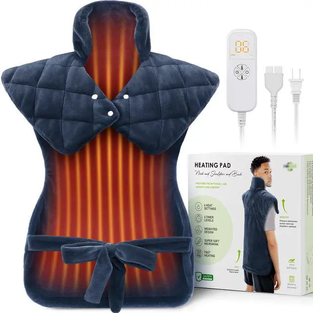 Main image of Electric Heating Pad for Neck Shoulders and Back Pain Relief, Christmas Gifts for Women Men Mom Dad Elderly, Large Weighted Neck Shoulders & Back Heat Pad, 6 Heat Settings Auto-Off, Gray