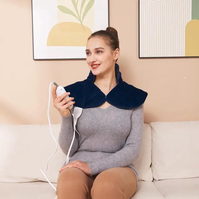 Alt view image 7 of 7 - 19''x24'' Weighted Neck & Shoulder Heating Pad, 2.5lbs with 12 Temperature Settings& 4 Auto-Off Timers, Pain Relief for Neck/Shoulder/Back, Christmas Gifts for Women Men Mom Dad(Navy Blue)