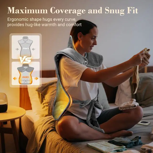 Alt view image 6 of 7 - Heating Pad for Back Pain Relief, FSA Eligible HSA, Electric Heating Pads for Back Neck Shoulders, Wearable Large Heat Pad, Gifts for Mom Women Dad Men, ETL Certified, 24 x 33, Gray