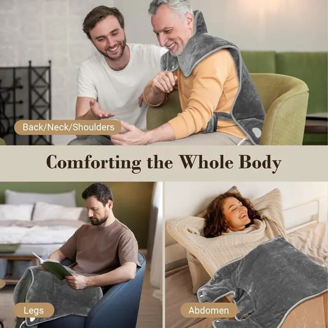 Alt view image 7 of 7 - Heating Pad for Back Pain Relief, FSA Eligible HSA, Electric Heating Pads for Back Neck Shoulders, Wearable Large Heat Pad, Gifts for Mom Women Dad Men, ETL Certified, 24 x 33, Gray