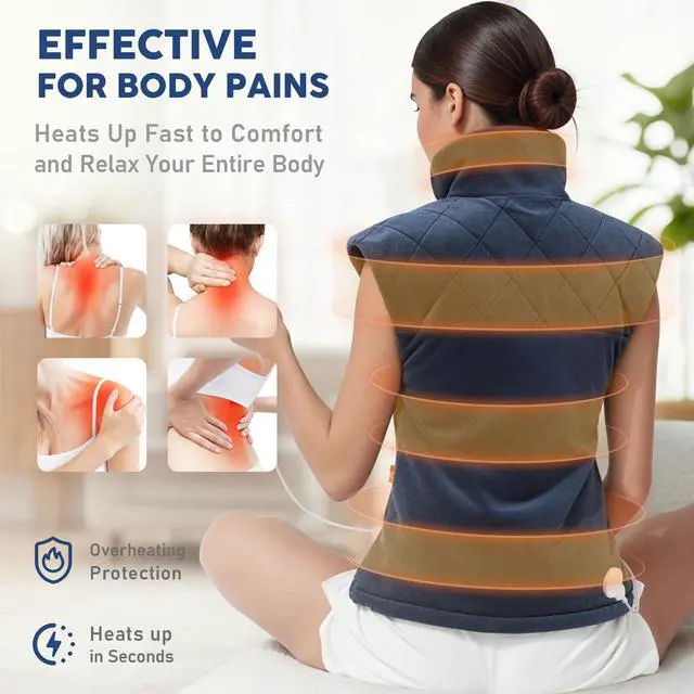 Alt view image 2 of 7 - Electric Heating Pad for Neck Shoulders and Back Pain Relief, Christmas Gifts for Women Men Mom Dad Elderly, Large Weighted Neck Shoulders & Back Heat Pad, 6 Heat Settings Auto-Off, Gray