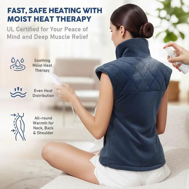 Alt view image 5 of 7 - Electric Heating Pad for Neck Shoulders and Back Pain Relief, Christmas Gifts for Women Men Mom Dad Elderly, Large Weighted Neck Shoulders & Back Heat Pad, 6 Heat Settings Auto-Off, Gray