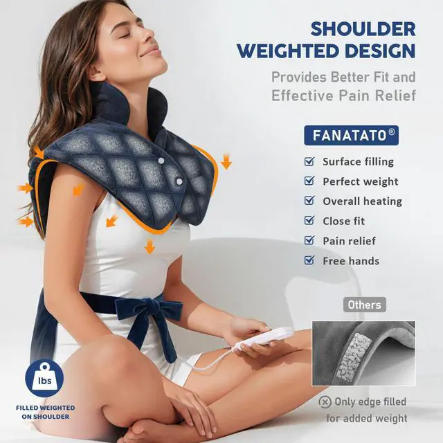 Alt view image 3 of 7 - Electric Heating Pad for Neck Shoulders and Back Pain Relief, Christmas Gifts for Women Men Mom Dad Elderly, Large Weighted Neck Shoulders & Back Heat Pad, 6 Heat Settings Auto-Off, Gray