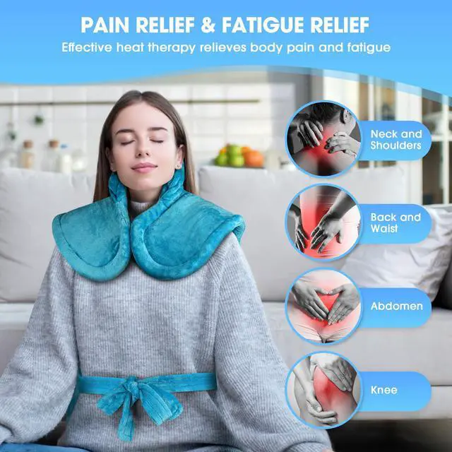 Alt view image 2 of 7 - Electric Heating Pad for Neck and Shoulders and Back Pain Relief, FLUFFYWARMTH 24"x33" Large with 3 Heating Levels and 3 Timers Auto Off, ETL & FCC Certified, Neck Shoulder Back Heating Heat Pad