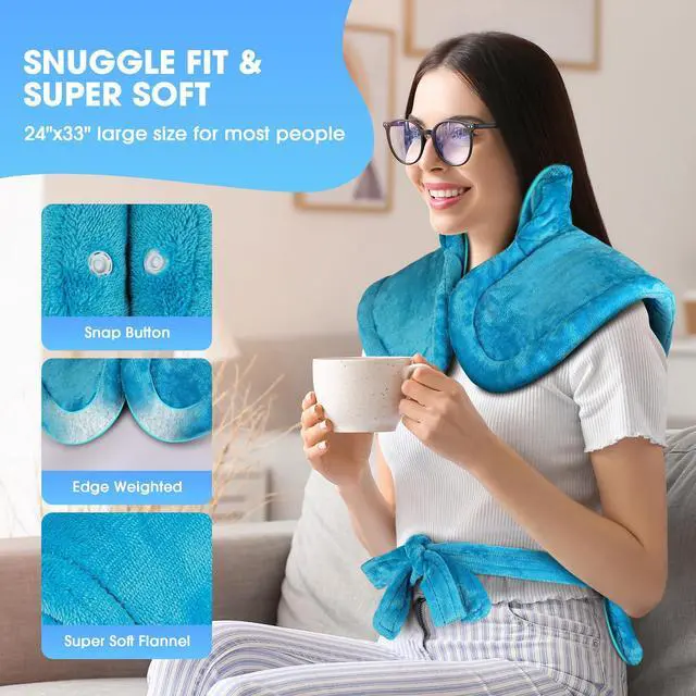 Alt view image 3 of 7 - Electric Heating Pad for Neck and Shoulders and Back Pain Relief, FLUFFYWARMTH 24"x33" Large with 3 Heating Levels and 3 Timers Auto Off, ETL & FCC Certified, Neck Shoulder Back Heating Heat Pad