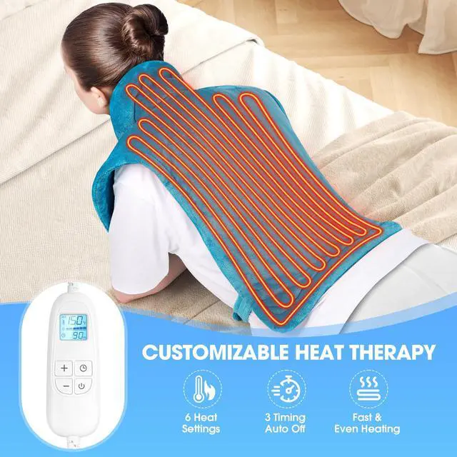 Alt view image 4 of 7 - Electric Heating Pad for Neck and Shoulders and Back Pain Relief, FLUFFYWARMTH 24"x33" Large with 3 Heating Levels and 3 Timers Auto Off, ETL & FCC Certified, Neck Shoulder Back Heating Heat Pad