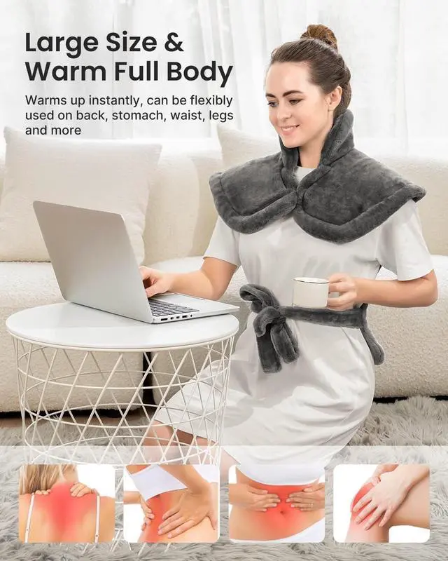 Alt view image 3 of 7 - Electric Heating Pad - 6 Heat Levels for Neck, Shoulder, and Back, Weighted Pad for Snug Fit - Machine Washable, ETL Safety Certified for Cold Nights and Winter, FSA Eligible