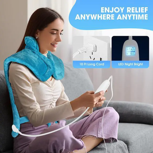 Alt view image 6 of 7 - Electric Heating Pad for Neck and Shoulders and Back Pain Relief, FLUFFYWARMTH 24"x33" Large with 3 Heating Levels and 3 Timers Auto Off, ETL & FCC Certified, Neck Shoulder Back Heating Heat Pad