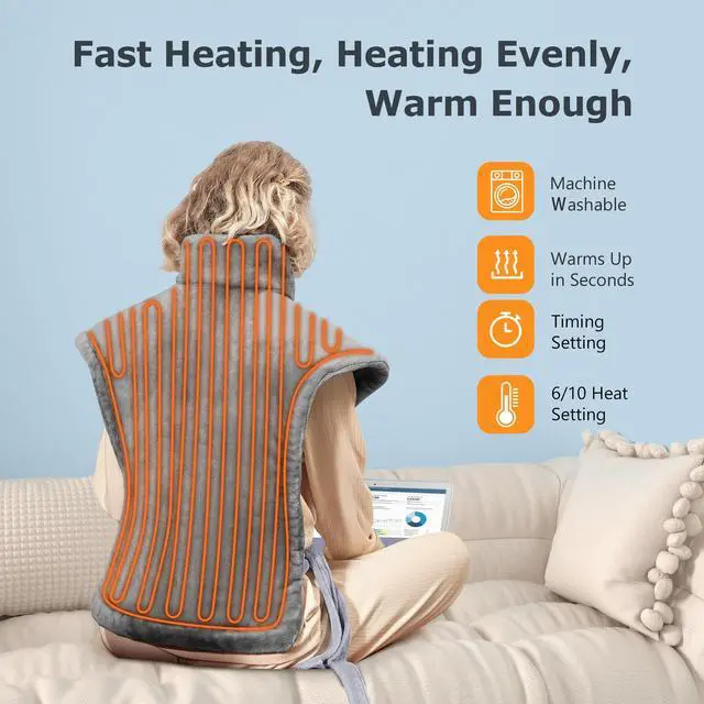 Alt view image 2 of 7 - Heating Pad for Back Pain Relief, 24"x33" Weighted Heating Pad for Neck and Shoulders and Back, Gifts for Women Men, Neck Heating Pad Fast-Heating with 6 Settings, Auto Shut-Off