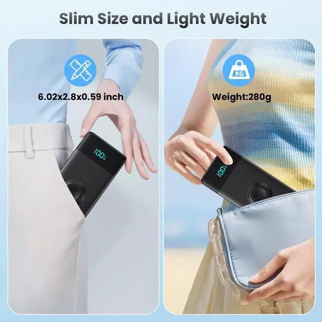 Alt view image 7 of 7 - Portable Charger 10800mAh QC4.0+PD 25W Fast Charging USB C Power Bank,6 Outputs LCD Display Travel Battery Pack Compatible with iPhone 16/15/14/13, Android etc