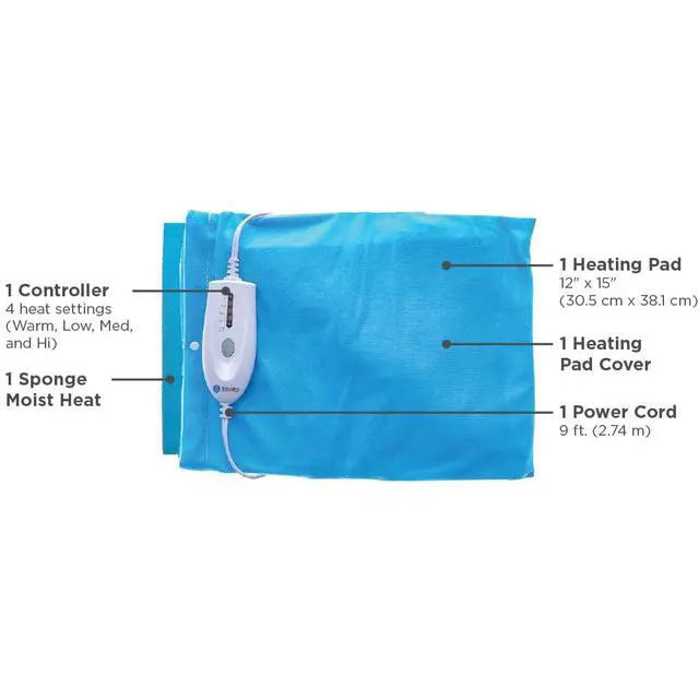 Alt view image 4 of 7 - Moist & Dry Heating Pad with Auto Shut Off Heating Pad for Neck, Shoulder, Back and Muscle Discomfort Relief - 12 in. x 15 Inch, Blue