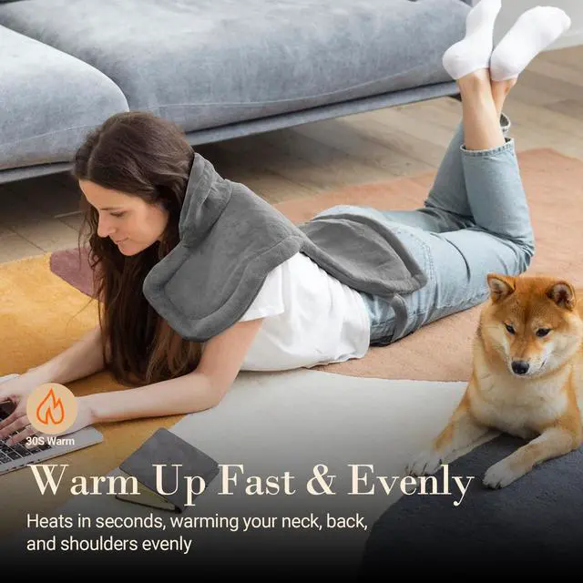 Alt view image 2 of 7 - Large Heating Pad for Back, FSA Eligible HSA Heating Pad for Neck and Shoulders and Back, Heated Neck Wrap, 3 Heat Levels & 90-Mins Auto Shut Off, Gifts for Women Men