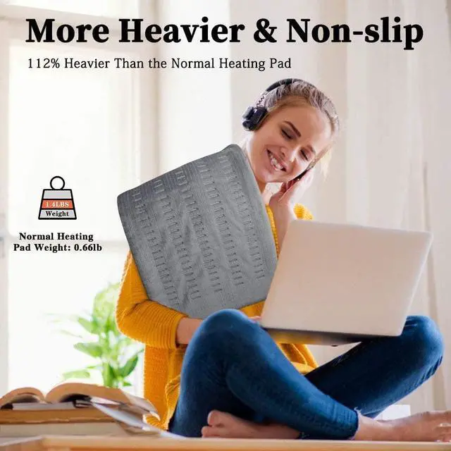 Alt view image 3 of 7 - Weighted Heating Pad for Back Pain and Cramps Relief,12"x24" Large Heating Pad with Auto-Off, Moist Heat, for Neck, Shoulder, Machine Washable Hot Heated Pad