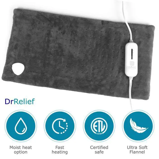Alt view image 2 of 6 - Electric Heating Pad for Full Back Fast Heating Wrap with Auto Shut Off for Back, Neck and Shoulder, Abdomen, Waist Pain Relief, Dry/Moist Option (12" x 24" (Gray))