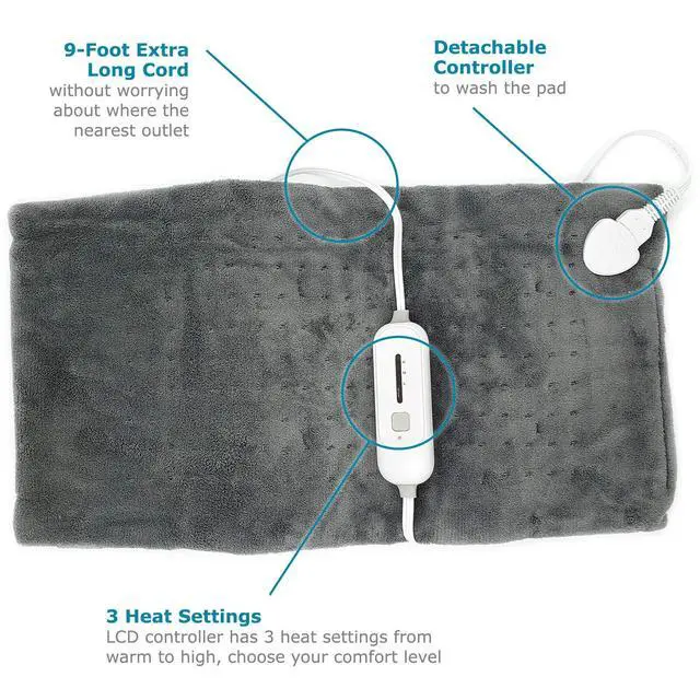 Alt view image 3 of 6 - Electric Heating Pad for Full Back Fast Heating Wrap with Auto Shut Off for Back, Neck and Shoulder, Abdomen, Waist Pain Relief, Dry/Moist Option (12" x 24" (Gray))
