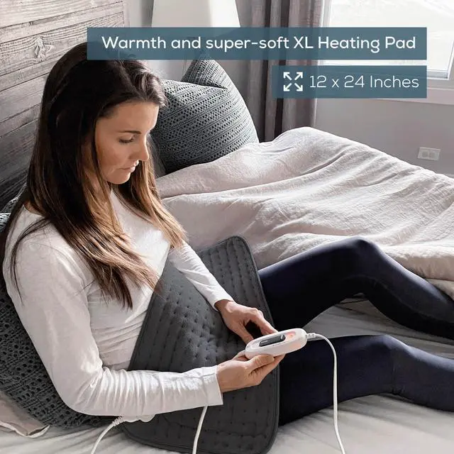 Alt view image 2 of 7 - UHP26DRKGRY Heating Pad for Back/Shoulder/Neck/Knee/Leg, Soft Fabric, Fast Heating, XL Size 12 x 24, 6 Temperature Settings, 2-Hour Auto-Off, Machine Washable