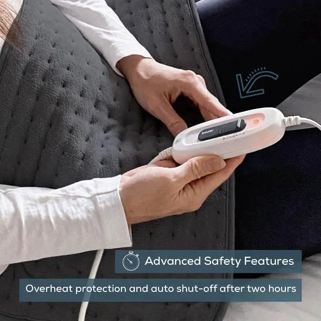 Alt view image 4 of 7 - UHP26DRKGRY Heating Pad for Back/Shoulder/Neck/Knee/Leg, Soft Fabric, Fast Heating, XL Size 12 x 24, 6 Temperature Settings, 2-Hour Auto-Off, Machine Washable