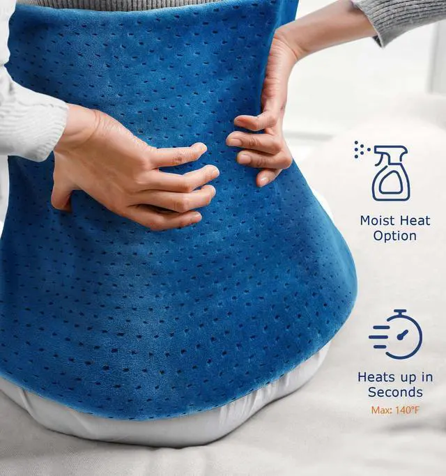 Alt view image 5 of 7 - Heating Pad for Back Pain & Cramps, 24"x 20" Electric Heating Pad for Shoulder, Neck, Cramp, Menstrual Pain, Christmas Gifts for Women Men Mom Dad, Auto-Off, Machine Washable, Moist/Dry Heat pad, Blue