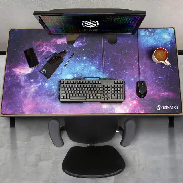 Alt view image 2 of 7 - XXXL Gaming Computer Desk Mat - 3XL Large Mouse Mat (48x24 Mouse Pad) Cushion Padding for Office Desk, Extended Table Mousepad with Smooth Tracking Surface and Non-Slip Rubber Grip - Galaxy