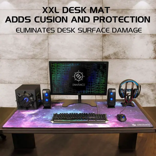Alt view image 4 of 7 - XXXL Gaming Computer Desk Mat - 3XL Large Mouse Mat (48x24 Mouse Pad) Cushion Padding for Office Desk, Extended Table Mousepad with Smooth Tracking Surface and Non-Slip Rubber Grip - Galaxy