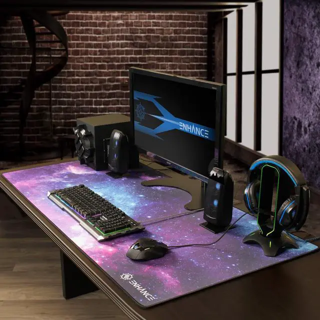 Alt view image 5 of 7 - XXXL Gaming Computer Desk Mat - 3XL Large Mouse Mat (48x24 Mouse Pad) Cushion Padding for Office Desk, Extended Table Mousepad with Smooth Tracking Surface and Non-Slip Rubber Grip - Galaxy