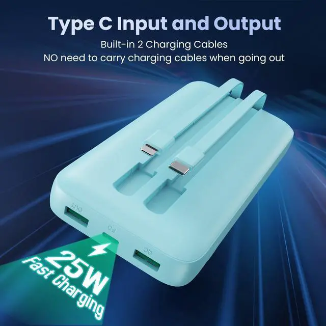 Alt view image 4 of 5 - Portable Charger 40,800mAh Power Bank,25W PD QC 4.0 Fast Charging Portable Phone Charger with Built-in Cables,LCD Display USB C Travel Essentials Battery Pack for iPhone 17/16/15/14,Android Samsung