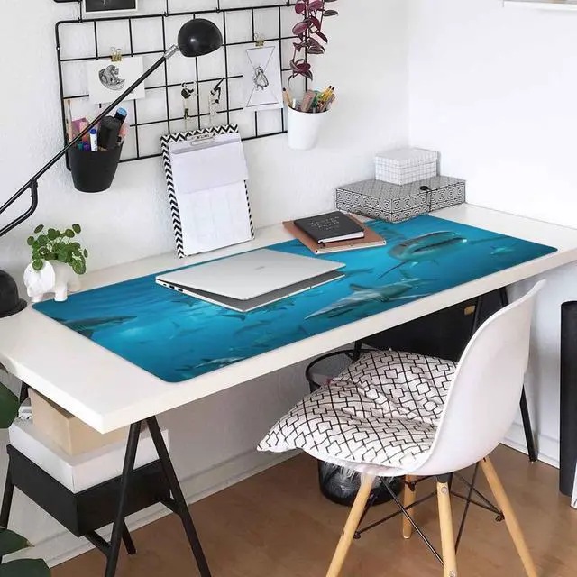 Alt view image 5 of 6 - Sea Shark Mouse Pad Large Gaming Mouse Pad- 35.4x15.7x0.12x0.12 inch Computer Keyboard Mouse Mat Non-Slip Mousepad Rubber Base for Game Players, Office, Study