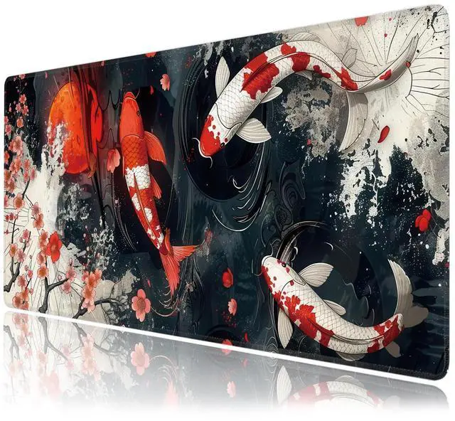 Main image of Koi Fish Large Mouse Pad,Gaming Keyboard Desk Pad,Extended Mouse Mat Non-Slip Rubber Base with Stitched Edges for Office Game Home XXL 35.4"x15.7"
