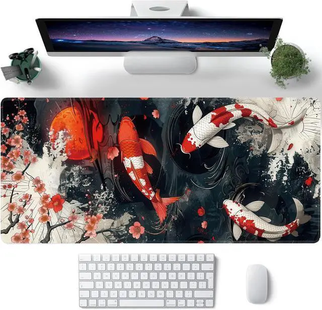 Alt view image 2 of 7 - Koi Fish Large Mouse Pad,Gaming Keyboard Desk Pad,Extended Mouse Mat Non-Slip Rubber Base with Stitched Edges for Office Game Home XXL 35.4"x15.7"
