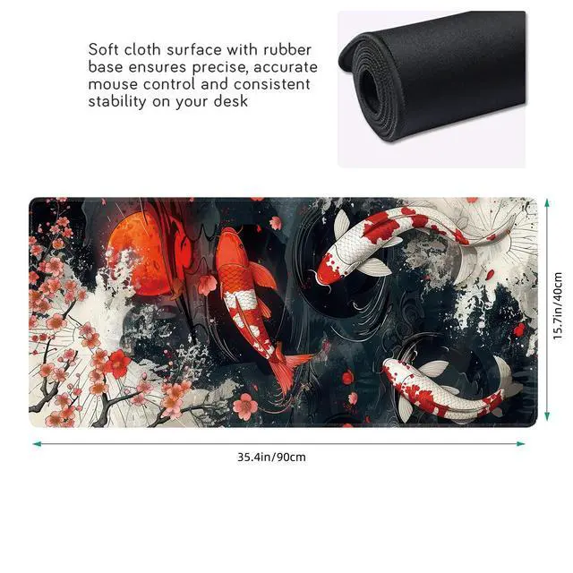 Alt view image 3 of 7 - Koi Fish Large Mouse Pad,Gaming Keyboard Desk Pad,Extended Mouse Mat Non-Slip Rubber Base with Stitched Edges for Office Game Home XXL 35.4"x15.7"
