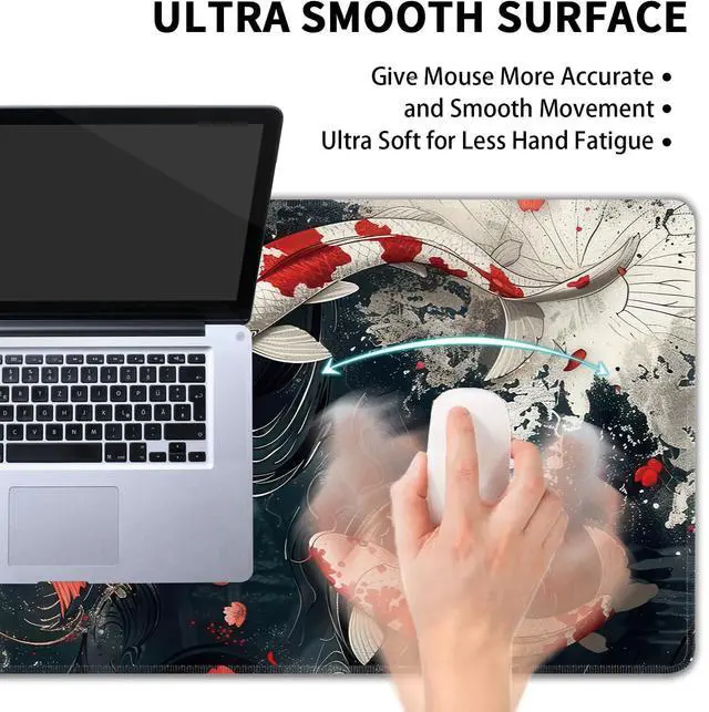 Alt view image 5 of 7 - Koi Fish Large Mouse Pad,Gaming Keyboard Desk Pad,Extended Mouse Mat Non-Slip Rubber Base with Stitched Edges for Office Game Home XXL 35.4"x15.7"