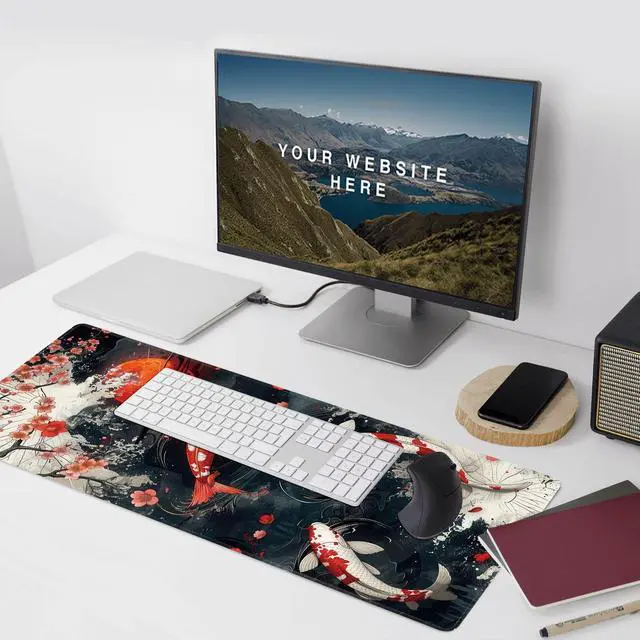 Alt view image 6 of 7 - Koi Fish Large Mouse Pad,Gaming Keyboard Desk Pad,Extended Mouse Mat Non-Slip Rubber Base with Stitched Edges for Office Game Home XXL 35.4"x15.7"