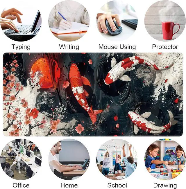 Alt view image 7 of 7 - Koi Fish Large Mouse Pad,Gaming Keyboard Desk Pad,Extended Mouse Mat Non-Slip Rubber Base with Stitched Edges for Office Game Home XXL 35.4"x15.7"
