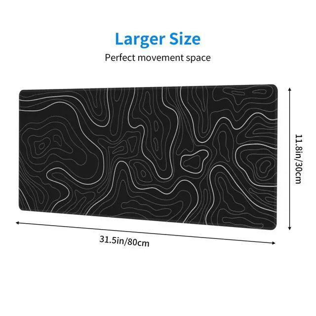 Alt view image 2 of 6 - Abstract Topographic Map Black Mouse Pad Big Gaming Mouse Pad XXL Mousepad Large Keyboard Mat with Non-Slip Rubber Base Stitched Edges Mouse Mat Desk Pad for Gaming and Office